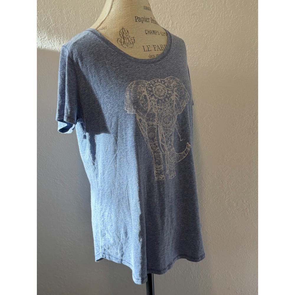 St Johns Bay Active Blue Heather Elephant Graphic Keyhole Back Tee Large